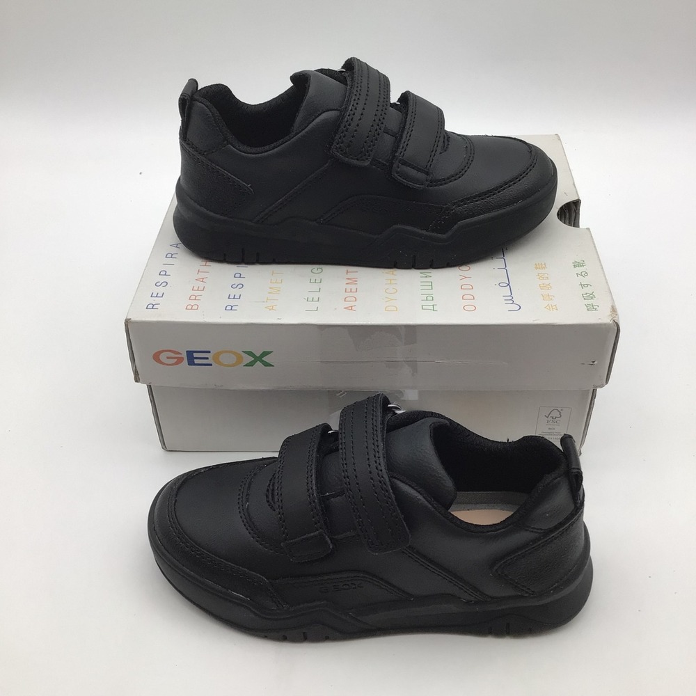 Geox Respira Kids J Perth Respira Black Leather Sneakers J947RC US Size 11 NEW